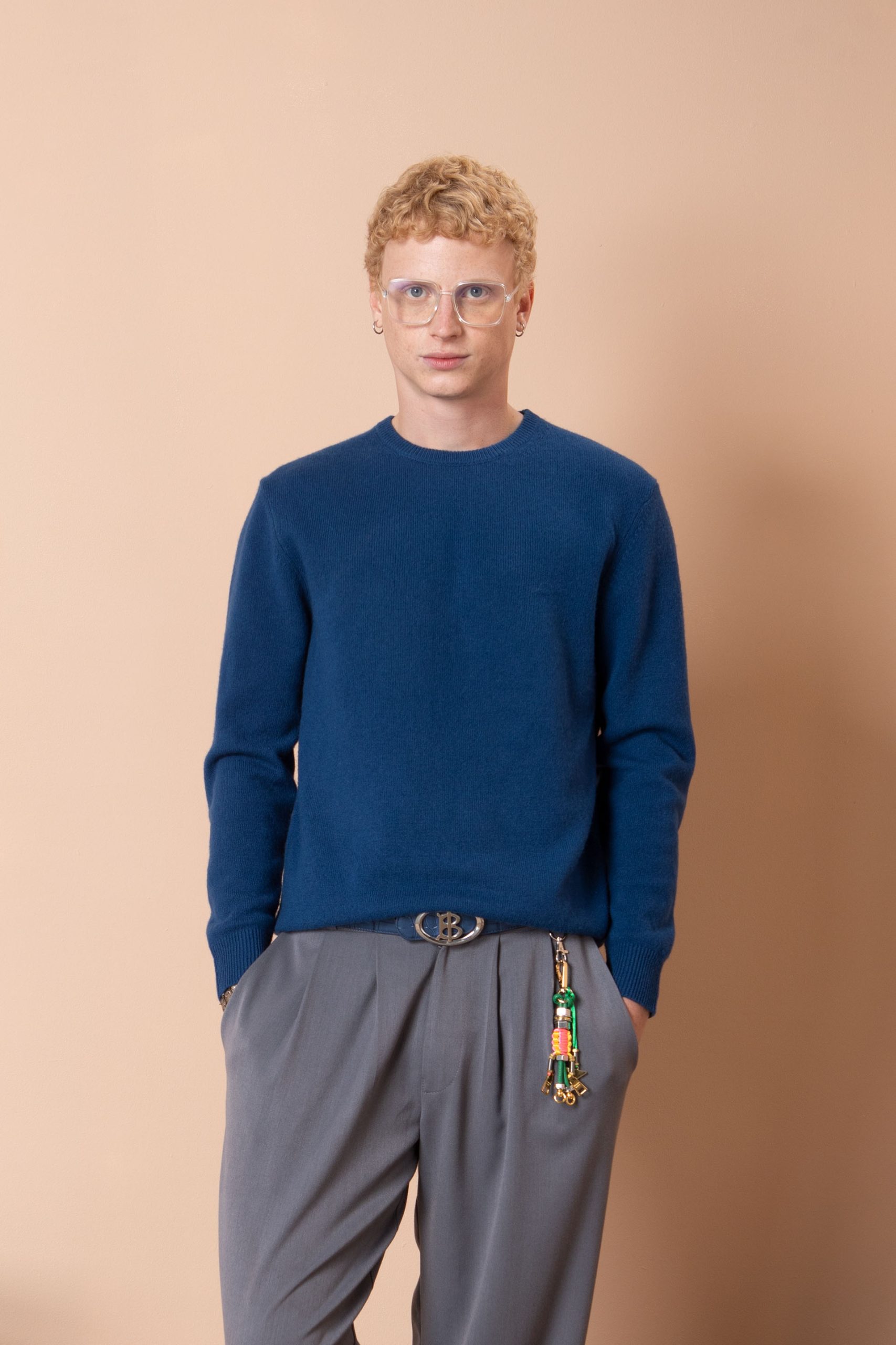 Чоловічий вовняний светр з круглою горловиною (Navy Blue)