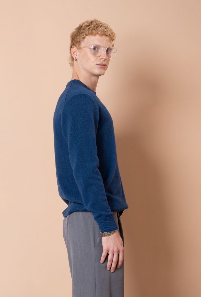Чоловічий вовняний светр з круглою горловиною (Navy Blue)