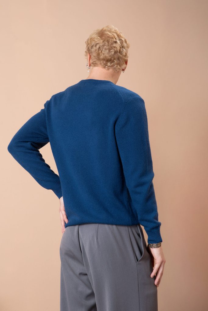 Чоловічий вовняний светр з круглою горловиною (Navy Blue)