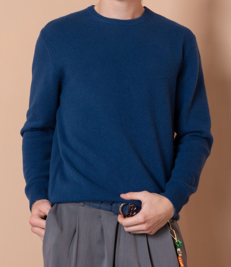 Чоловічий вовняний светр з круглою горловиною (Navy Blue)