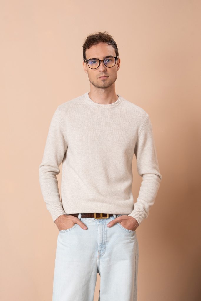 Чоловічий вовняний светр з круглою горловиною (Pearl Beige)