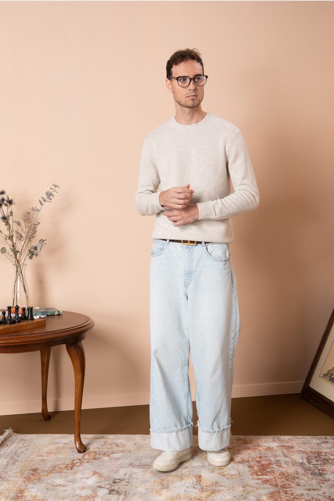 Чоловічий вовняний светр з круглою горловиною (Pearl Beige)