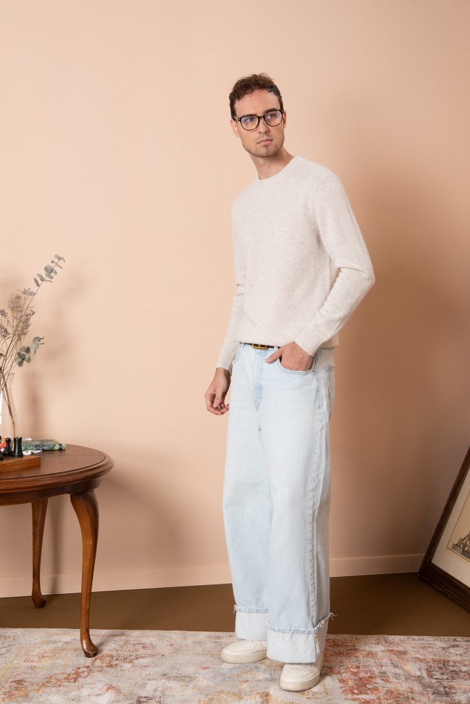 Чоловічий вовняний светр з круглою горловиною (Pearl Beige)