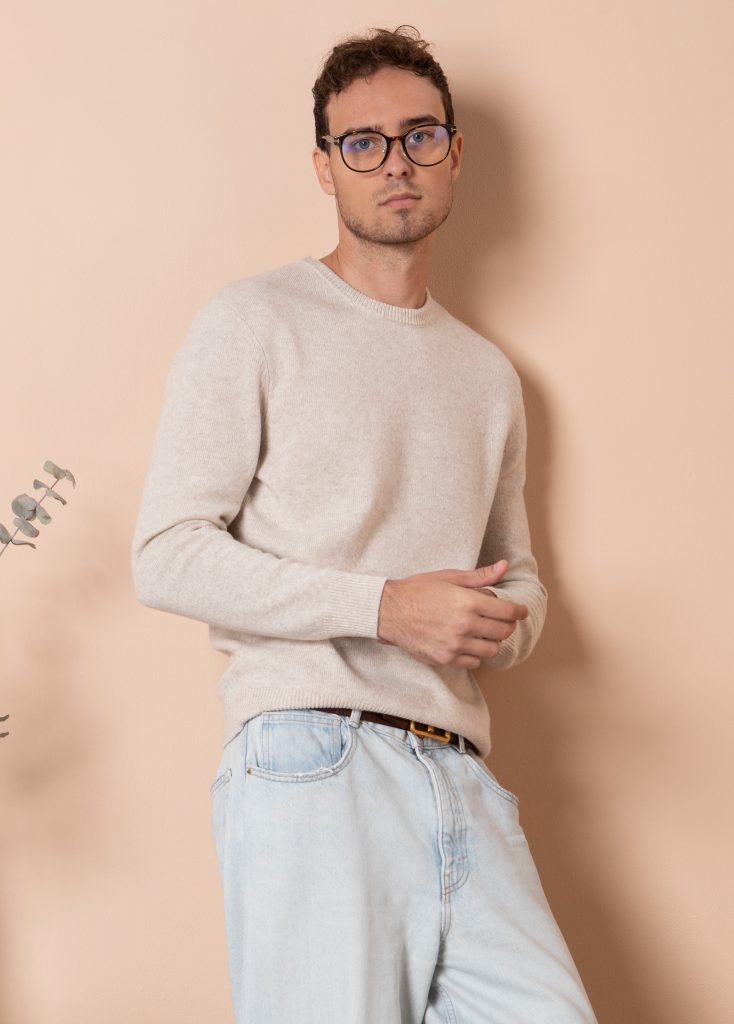 Чоловічий вовняний светр з круглою горловиною (Pearl Beige)