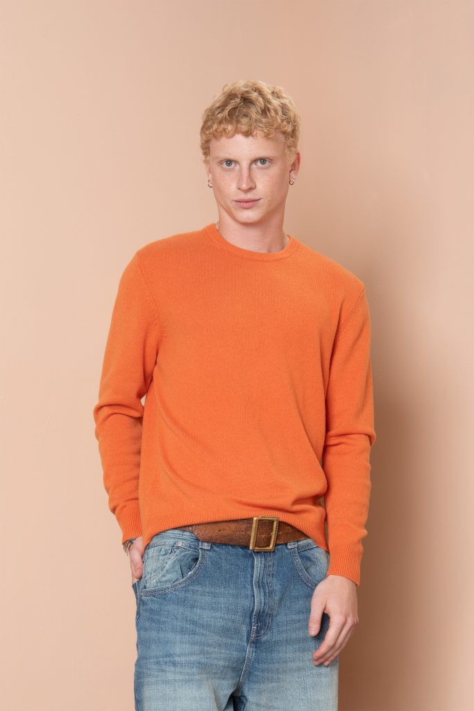 Чоловічий вовняний светр з круглою горловиною (Persimmon Orange)