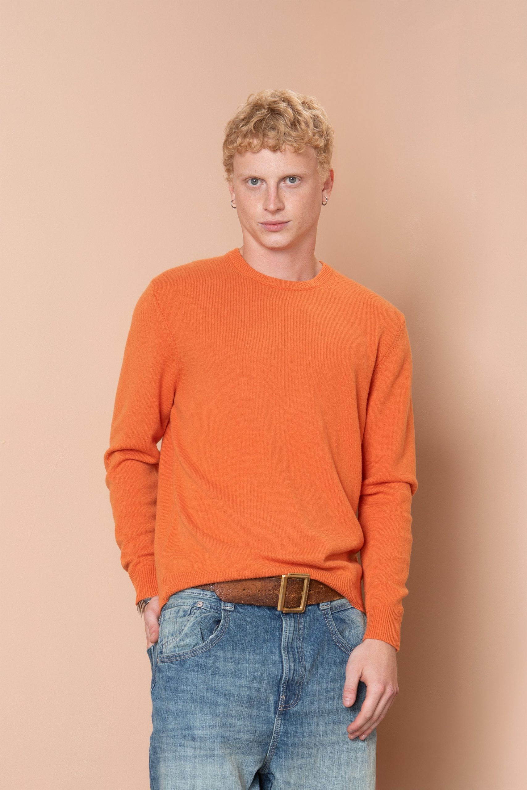 Чоловічий вовняний светр з круглою горловиною (Persimmon Orange)