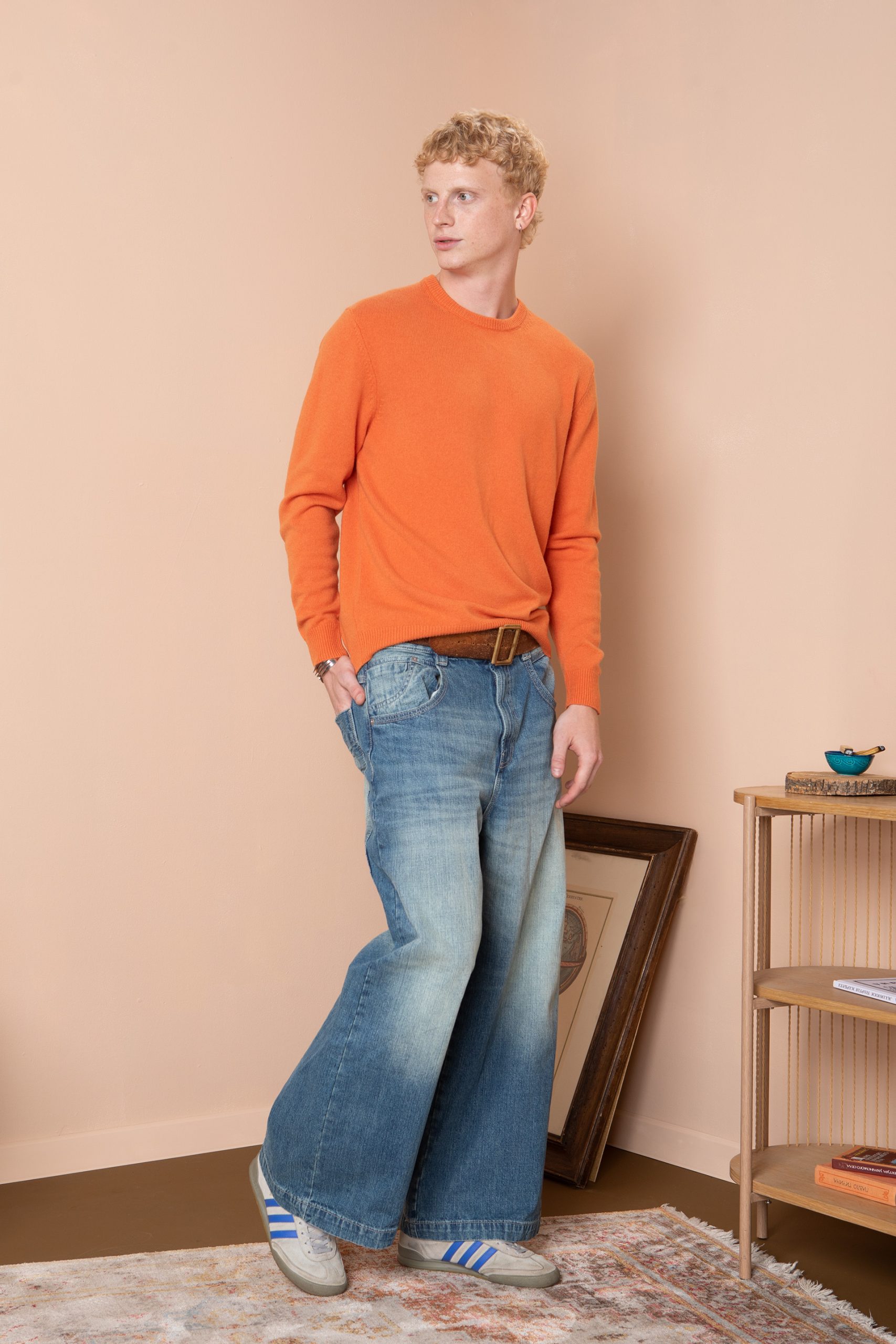 Чоловічий вовняний светр з круглою горловиною (Persimmon Orange)