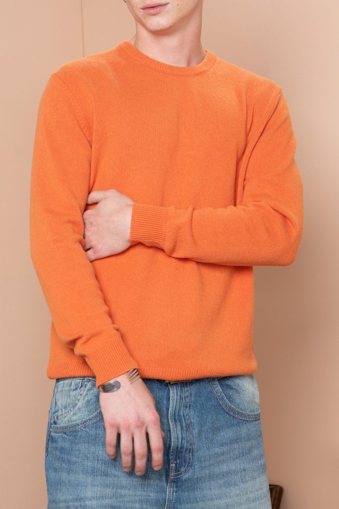 Чоловічий вовняний светр з круглою горловиною (Persimmon Orange)