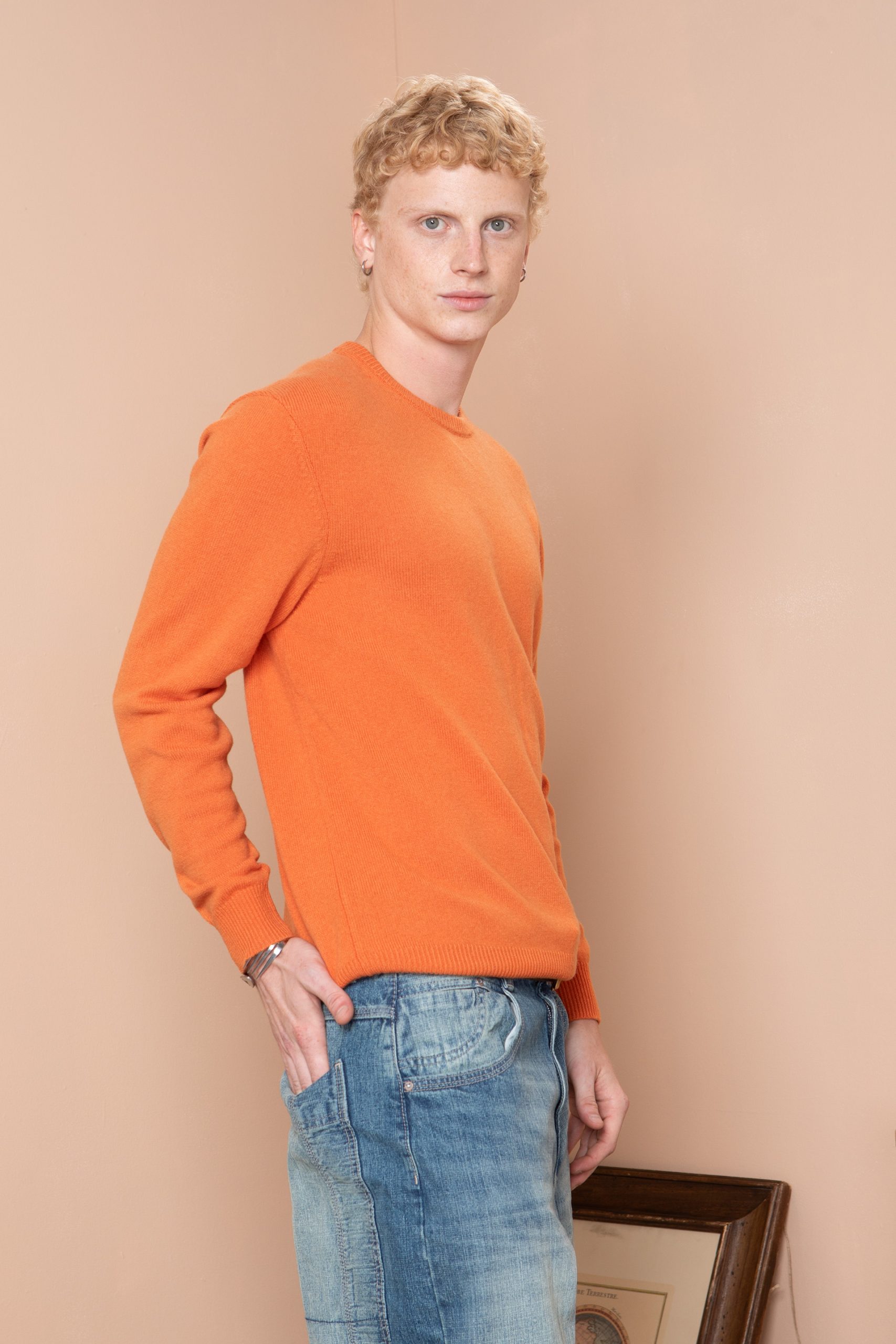 Чоловічий вовняний светр з круглою горловиною (Persimmon Orange)