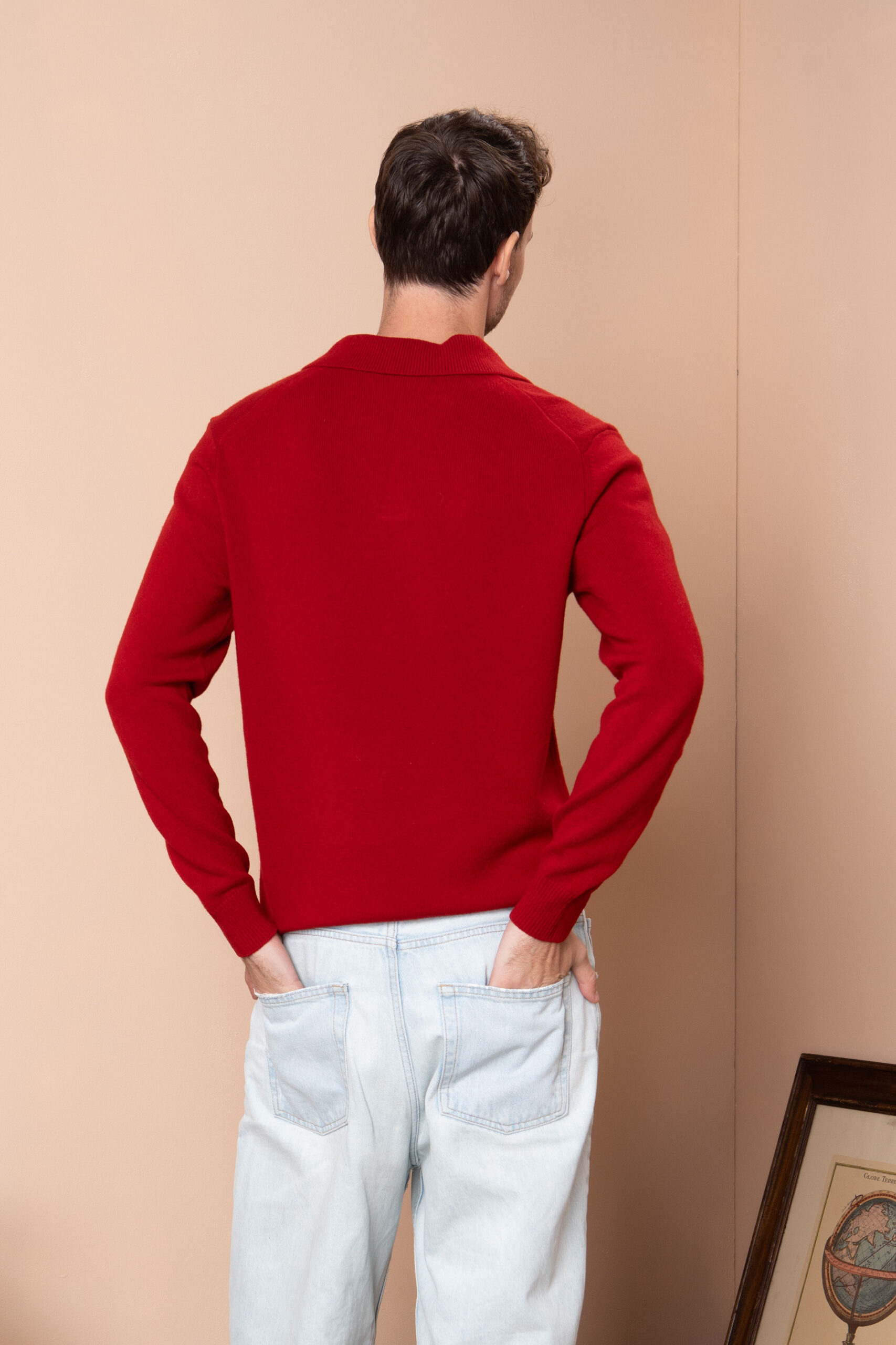 Чоловічий вовняний светр з горловиною поло (Haute Red)
