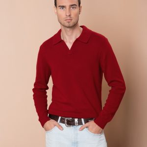 Чоловічий вовняний светр з горловиною поло (Haute Red)