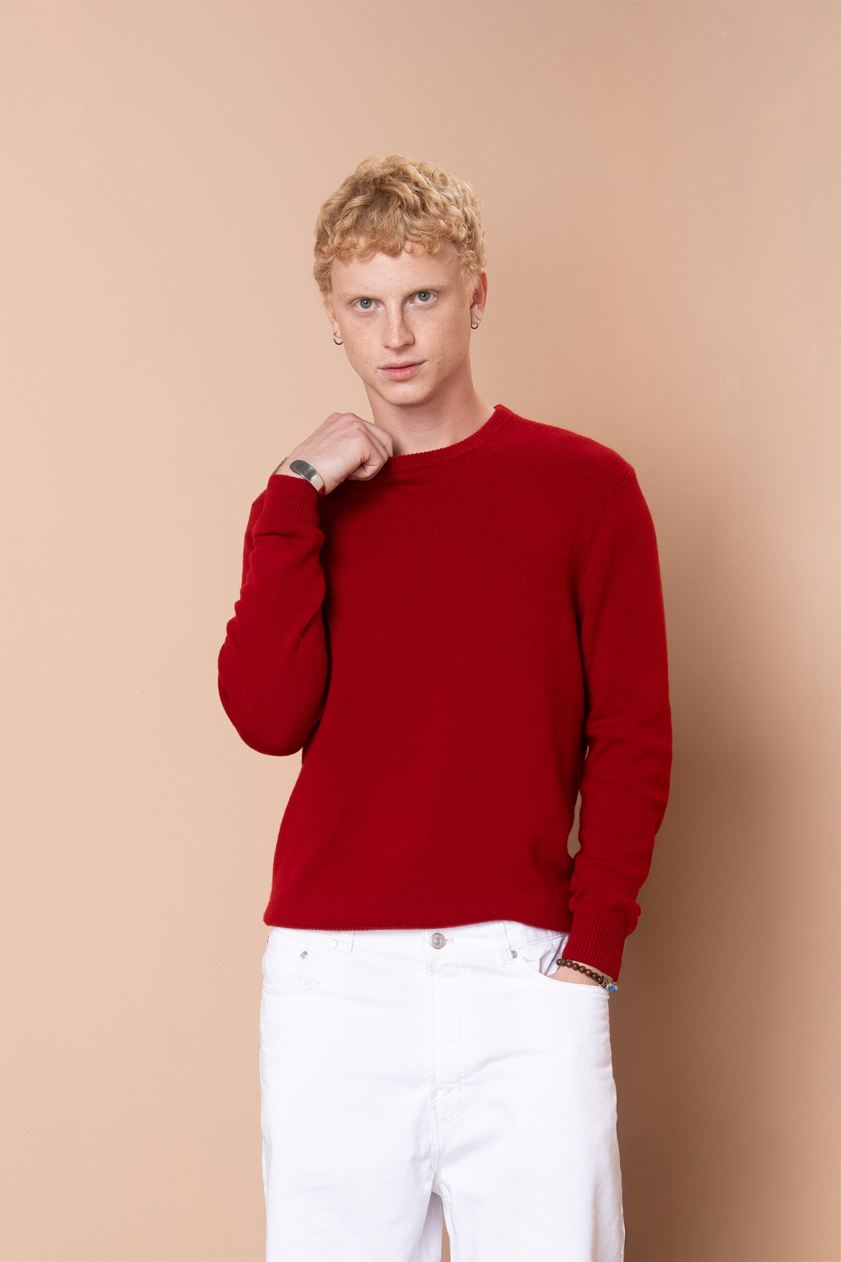 Чоловічий вовняний светр з круглою горловиною (Haute Red)