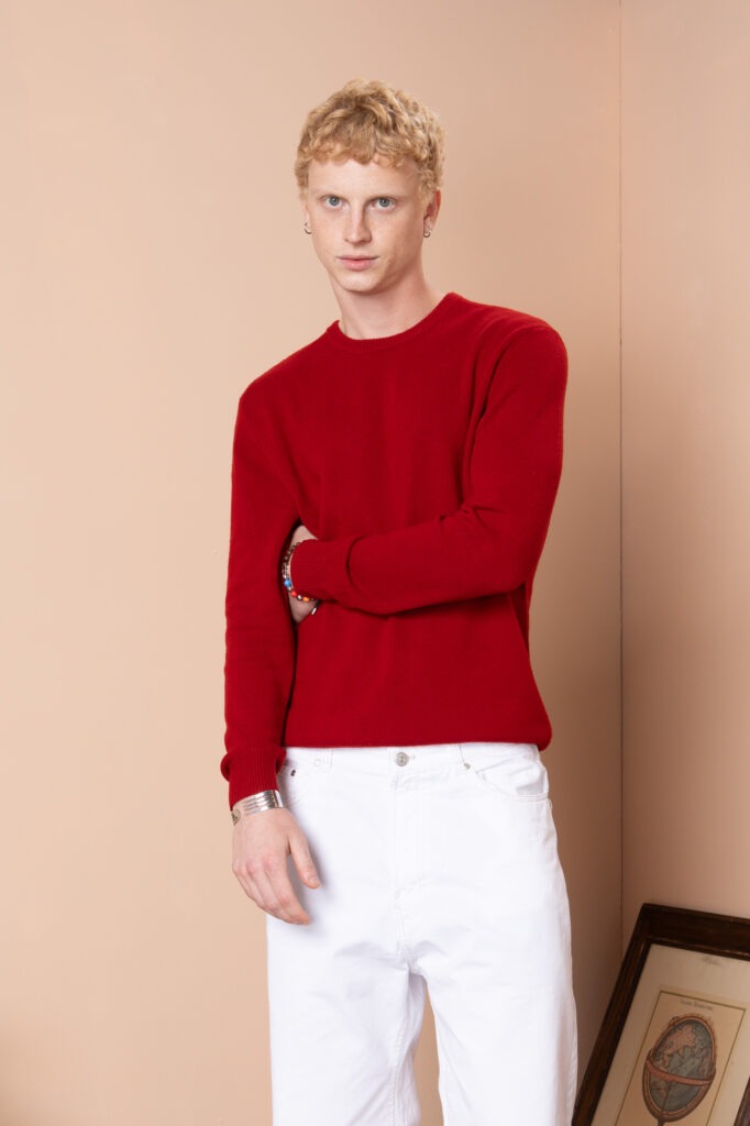 Чоловічий вовняний светр з круглою горловиною (Haute Red)